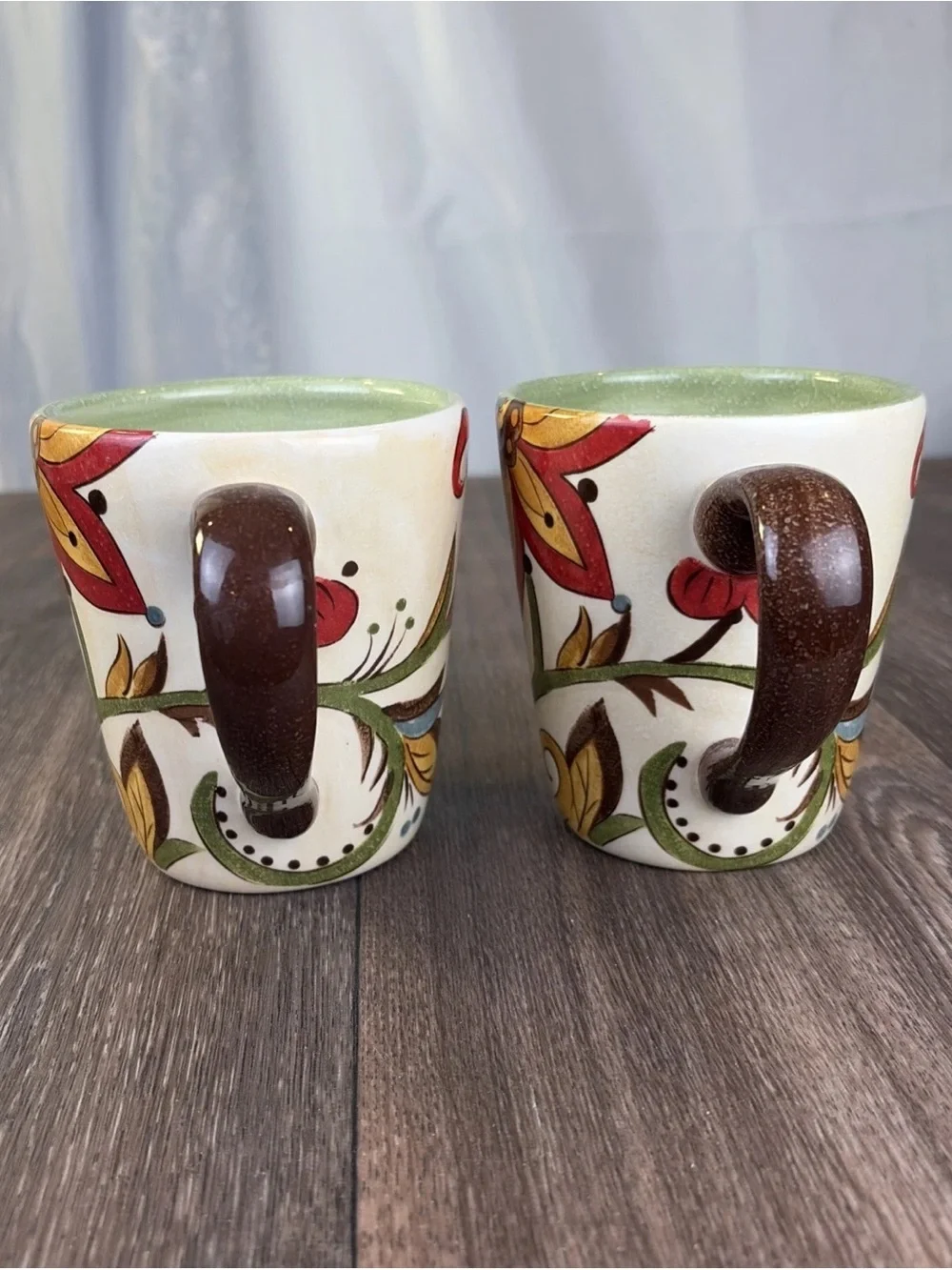2 Pier 1 Imports Carynthum Porcelain Coffee Mugs Cups Hand-Painted Earthenware